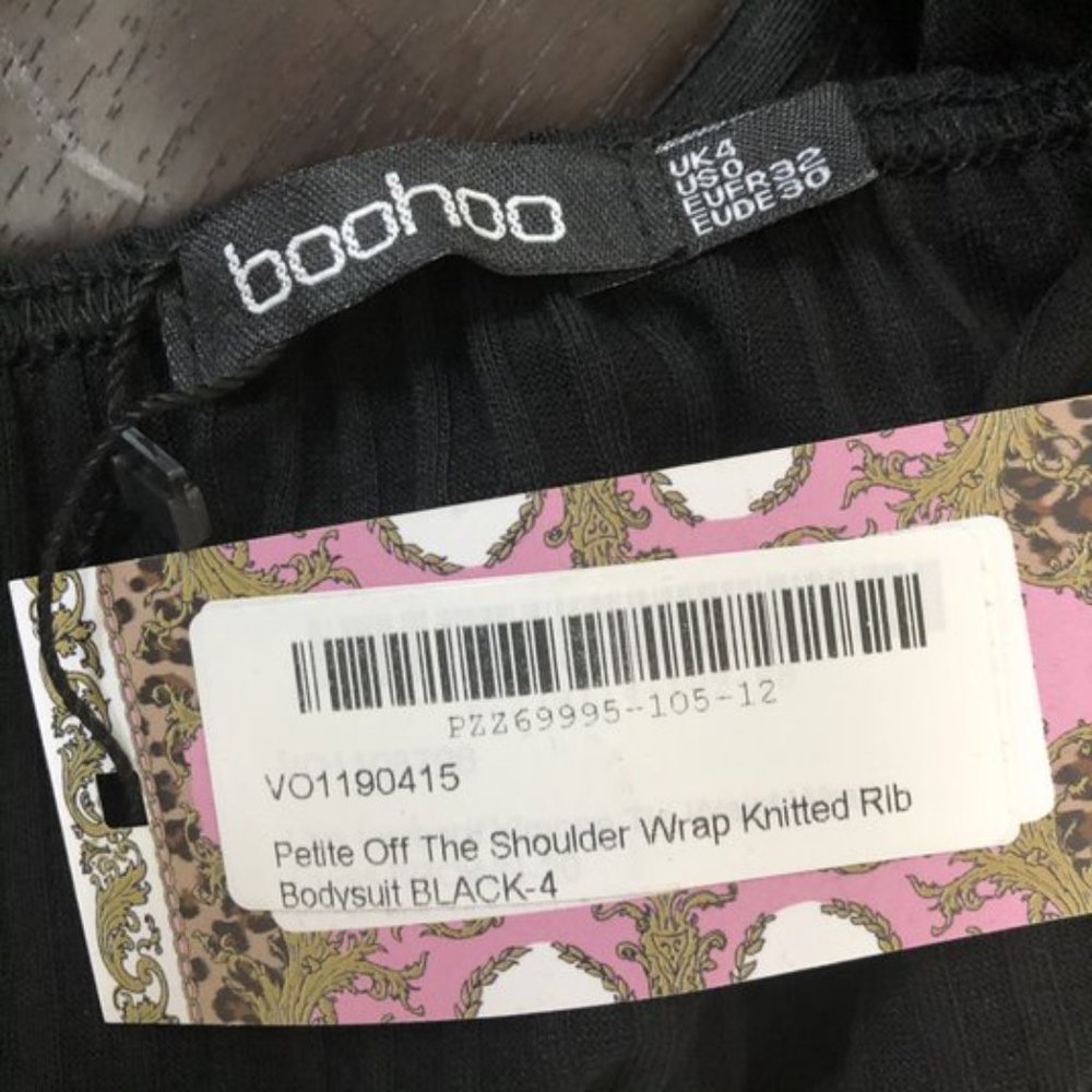 Boohoo 0P Off Shoulder Wrap Knitted Rib Bodysuit - Picture 5 of 6